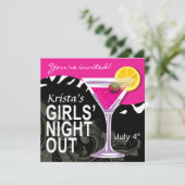 Zebra Swoop Girls' Night Out Cocktail Party Einladung (Stehend Vorderseite)