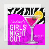 Zebra Swoop Girls' Night Out Cocktail Party Einladung (Vorne/Hinten)