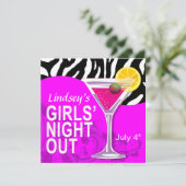 Zebra Swoop Girls' Night Out Cocktail Party Einladung (Stehend Vorderseite)