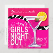 Zebra Swoop Girls' Night Out Cocktail Party Einladung (Vorne/Hinten)