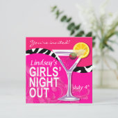 Zebra Swoop Girls' Night Out Cocktail Party Einladung (Stehend Vorderseite)
