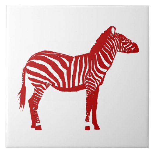 Zebra - Tiefrot und Weiß Fliese (Vorderseite)