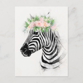 Zebra Tragen eines Blume-Kronportraits Postkarte