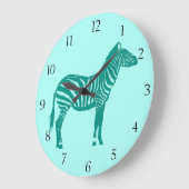 Zebra - Türkis und Aqua Große Wanduhr (Winkel)