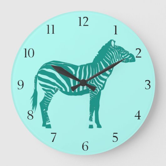 Zebra - Türkis und Aqua Große Wanduhr (Vorderseite)