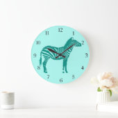 Zebra - Türkis und Aqua Große Wanduhr (Zuhause)