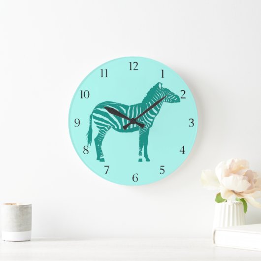 Zebra - Türkis und Aqua Große Wanduhr (Zuhause)