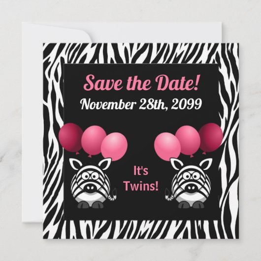 Zebra Twin Girls Babydusche Save the Date (Vorderseite)