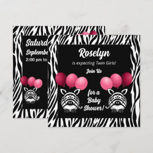 Zebra Twins Pink Girls Baby Dusche Einladung