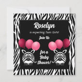 Zebra Twins Pink Girls Baby Dusche Einladung (Vorderseite)