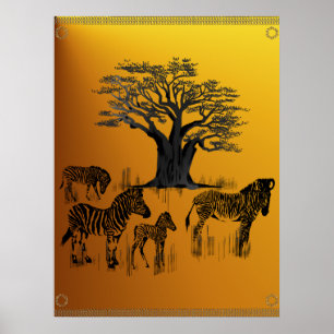 Zebra-und Baobab-Baum-Plakat Poster