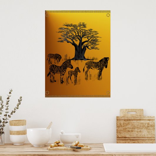 Zebra und Baobab Tree Poster (Küche)