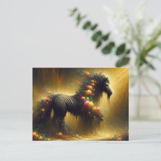 Zebra und Blume auf gelbem Hintergrund Postkarte (Stehend Vorderseite)