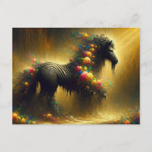 Zebra und Blume auf gelbem Hintergrund Postkarte