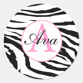 Zebra und Candy Pink Monogram Name Sticker