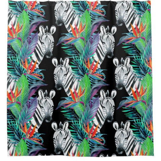 Zebra- und Exotic-Blume-Muster Duschvorhang (Vorderseite)