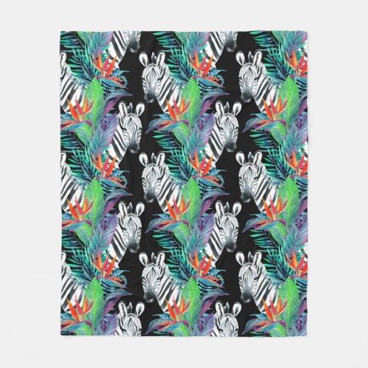 Zebra- und Exotic-Blume-Muster Fleecedecke (Vorderseite)