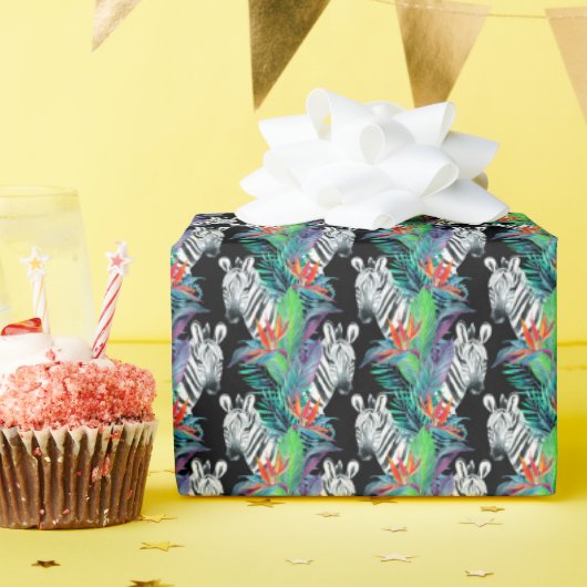 Zebra- und Exotic-Blume-Muster Geschenkpapier (Geburtstagsparty)