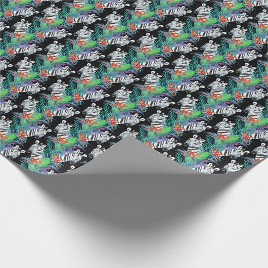 Zebra- und Exotic-Blume-Muster Geschenkpapier (Ecke)