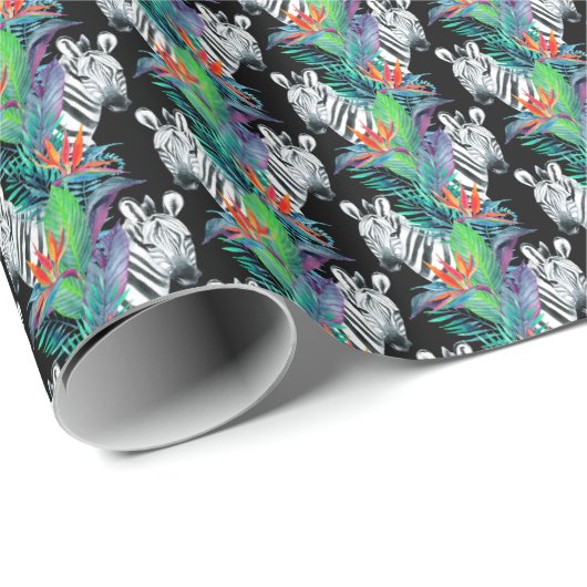 Zebra- und Exotic-Blume-Muster Geschenkpapier (Rolleneckpunkt)