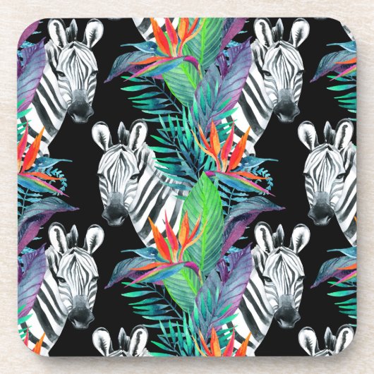 Zebra- und Exotic-Blume-Muster Getränkeuntersetzer (Vorderseite)