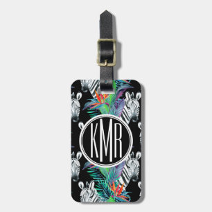Zebra- und Exotic-Blume-Muster  Monogramm Gepäckanhänger