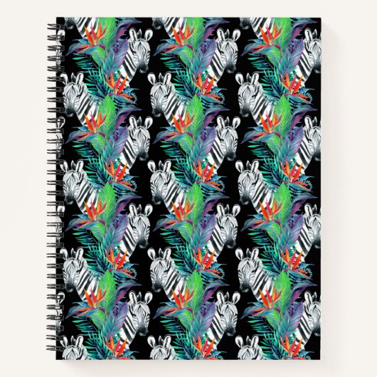 Zebra- und Exotic-Blume-Muster Notizblock (Vorderseite)