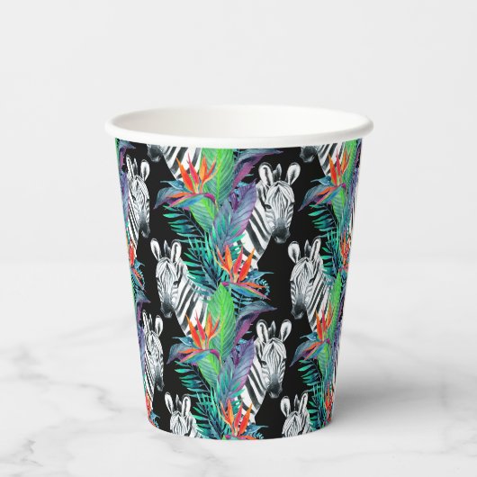 Zebra- und Exotic-Blume-Muster Pappbecher (Rückseite)