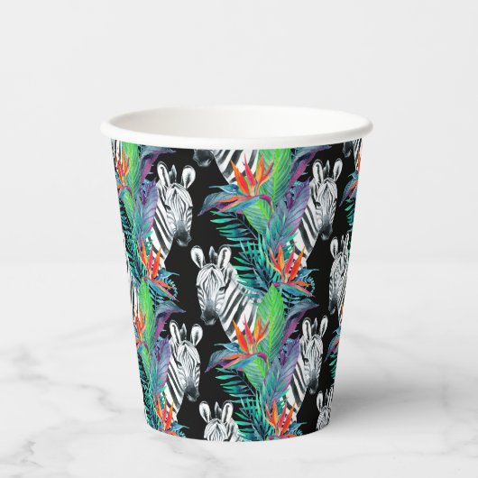 Zebra- und Exotic-Blume-Muster Pappbecher (Vorderseite)