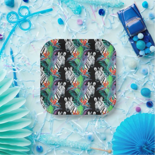 Zebra- und Exotic-Blume-Muster Pappteller (Party)