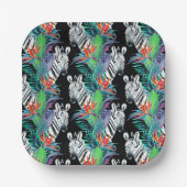 Zebra- und Exotic-Blume-Muster Pappteller (Vorderseite)