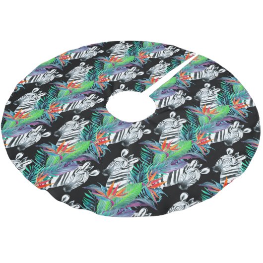 Zebra- und Exotic-Blume-Muster Polyester Weihnachtsbaumdecke (Schrägansicht)