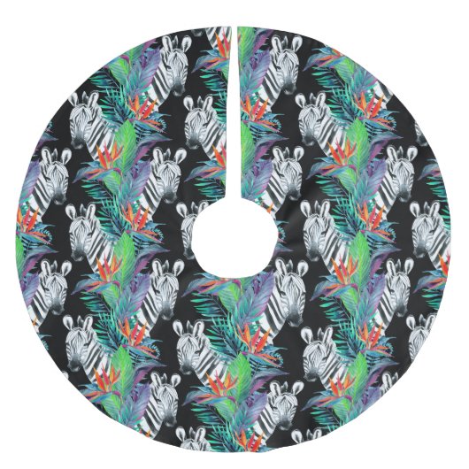 Zebra- und Exotic-Blume-Muster Polyester Weihnachtsbaumdecke (Vorderseite)