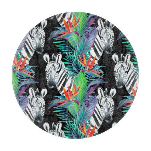 Zebra- und Exotic-Blume-Muster Schneidebrett (Vorderseite)