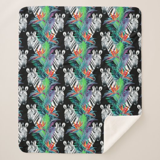 Zebra- und Exotic-Blume-Muster Sherpadecke (Vorderseite)