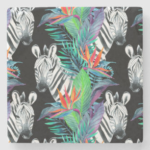 Zebra und exotisches Blumen-Muster 2 Steinuntersetzer