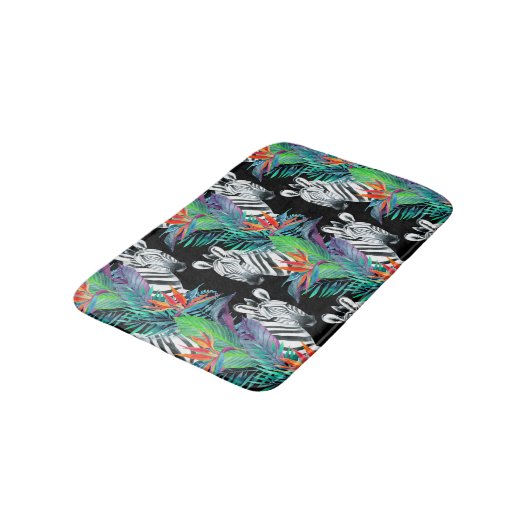 Zebra und exotisches Blumen-Muster Badematte (Schrägansicht)