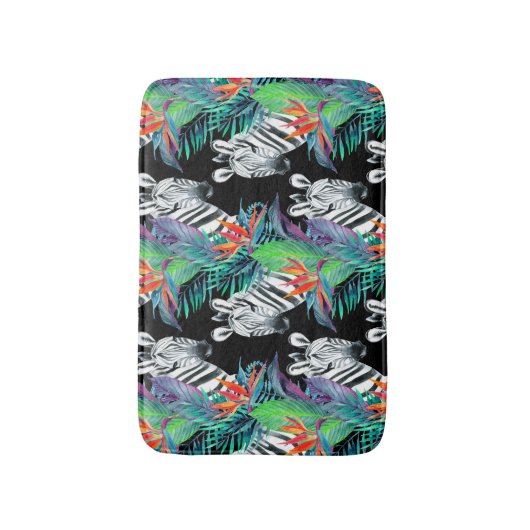 Zebra und exotisches Blumen-Muster Badematte (Vorderseite Vertikal)