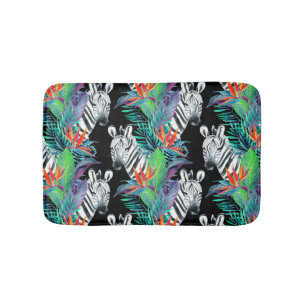 Zebra und exotisches Blumen-Muster Badematte