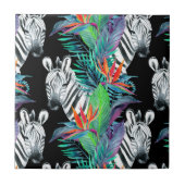 Zebra und exotisches Blumen-Muster Fliese (Vorderseite)