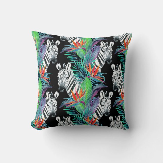 Zebra und exotisches Blumen-Muster Kissen (Vorderseite)