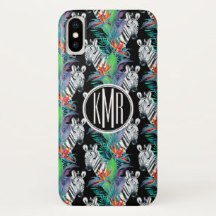 Zebra und exotisches Monogramm des Blumen-Muster-  Case-Mate iPhone Hülle