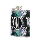 Zebra und exotisches Monogramm des Blumen-Muster-| Flachmann (Links)