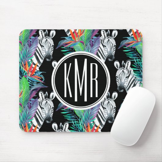 Zebra und exotisches Monogramm des Blumen-Muster-| Mousepad (Mit Mouse)