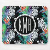 Zebra und exotisches Monogramm des Blumen-Muster-| Mousepad (Vorne)