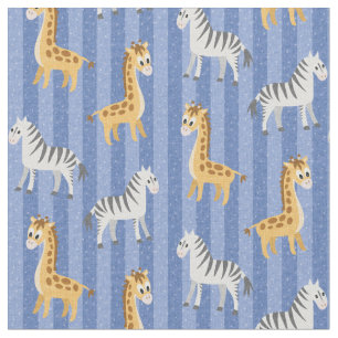 Zebra und Giraffe African Safari Blue Stripes Stoff