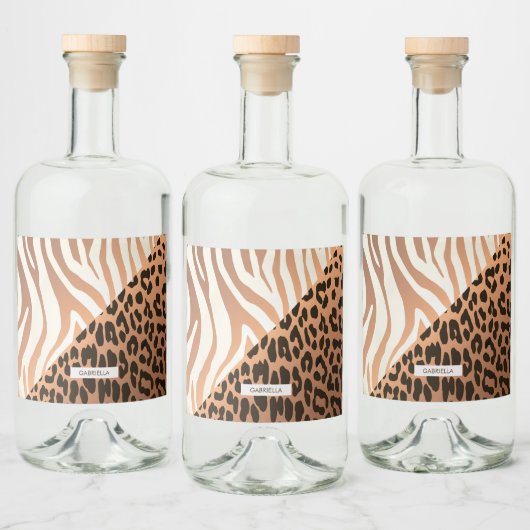 Zebra und Leopard Print Alkoholflaschenetikett (Flaschen)