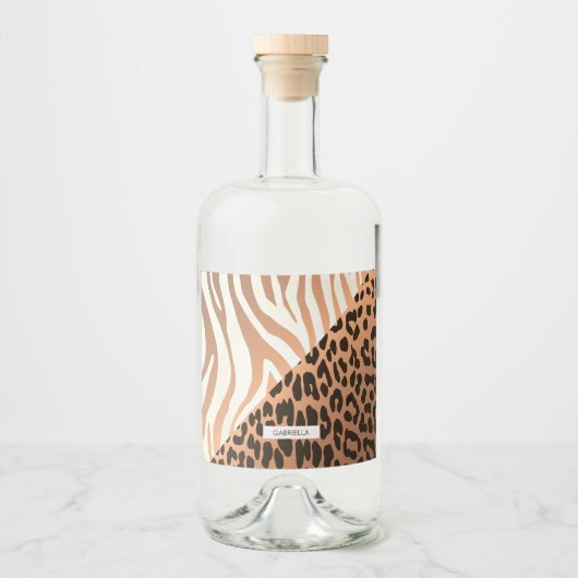 Zebra und Leopard Print Alkoholflaschenetikett (Vorderseite)