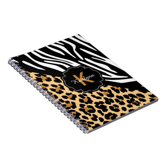 Zebra und Leopard Print Custom Monogram Notebook Notizblock (Rechte Seite)