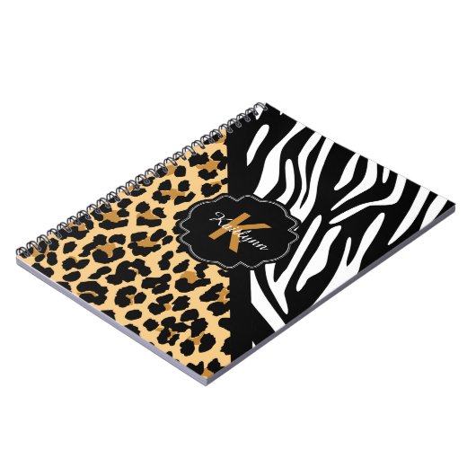 Zebra und Leopard Print Custom Monogram Notebook Notizblock (Linke Seite)